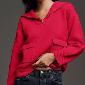 Anthropologie English Factory Half Zip Pullover Sweater  Red XS